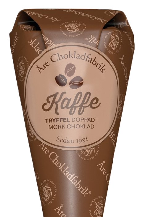 Kaffetryffel förpackad i en dekorativ strut, från Åre Chokladfabrik